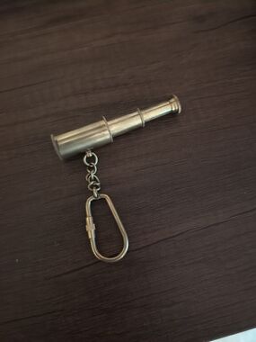 Vintage Brass Telescope Keychain - Gold Tone